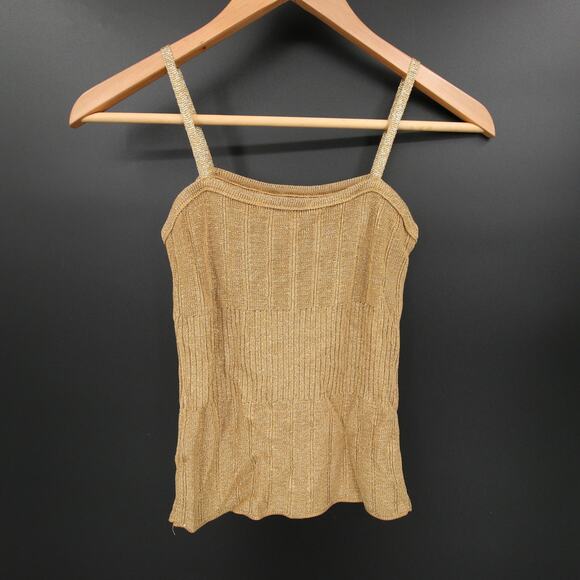 Vertigo Tank Top Gold Metallic Ribbed Knit Spaghetti Straps Rayon Nylon Size T1 - Picture 9 of 9